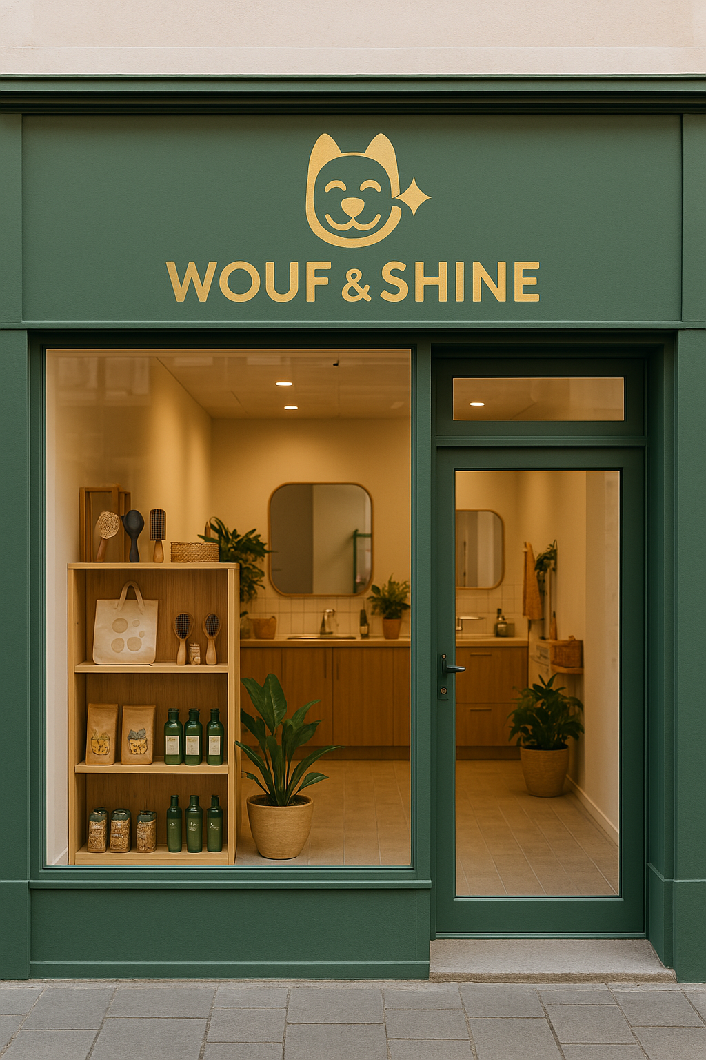 toilettage chien naturel ; spa canin ; salon de toilettage éco responsable ; shampoing naturel chien ; bain pour chien ; chien heureux toiletté ; brossage chien ; coupe ciseaux chien ; chiot toilettage doux ; soin détente chien ; spa chien relax ; brushing canin ; toilettage petit chien ; toilettage grand chien ; chien dans baignoire ; intérieur salon Wouf & Shine ; produits bio chien ; salon de toilettage moderne ; ambiance zen chien ; massage pour chien ; espace bien-être canin ; logo Wouf & Shine ; chien avant après toilettage ; design naturel salon chien ; soins adaptés chien sensible ; toilettage chiot ; toiletteuse professionnelle ; décoration salon canin ; accessoires pour chien naturels